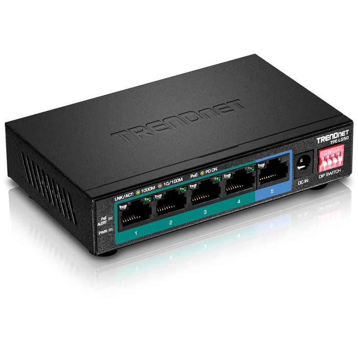 TRENDnet TPE-LG50 5-Port Gigabit Long Range PoE+ Switch, 10Gbps