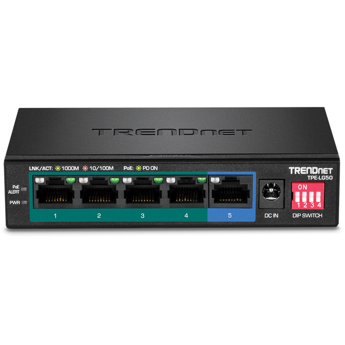 TRENDnet TPE-LG50 5-Port Gigabit Long Range PoE+ Switch, 10Gbps