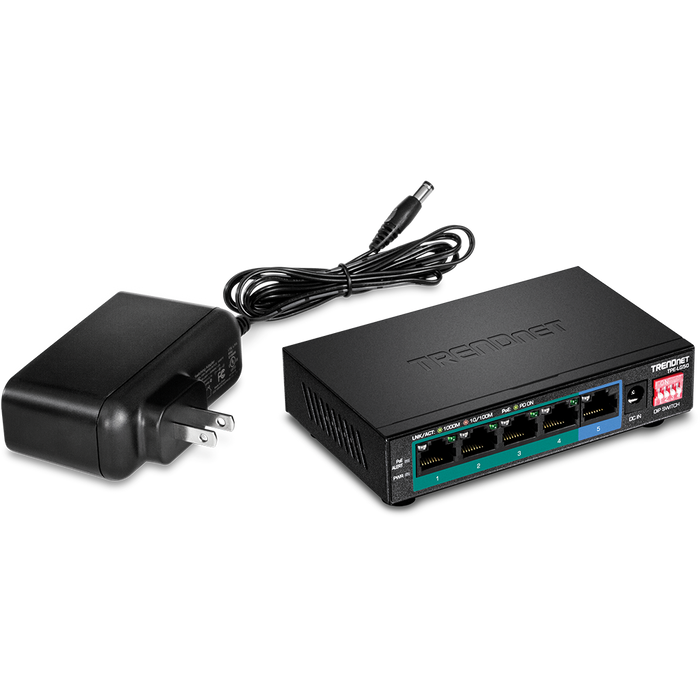 TRENDnet TPE-LG50 5-Port Gigabit Long Range PoE+ Switch, 10Gbps