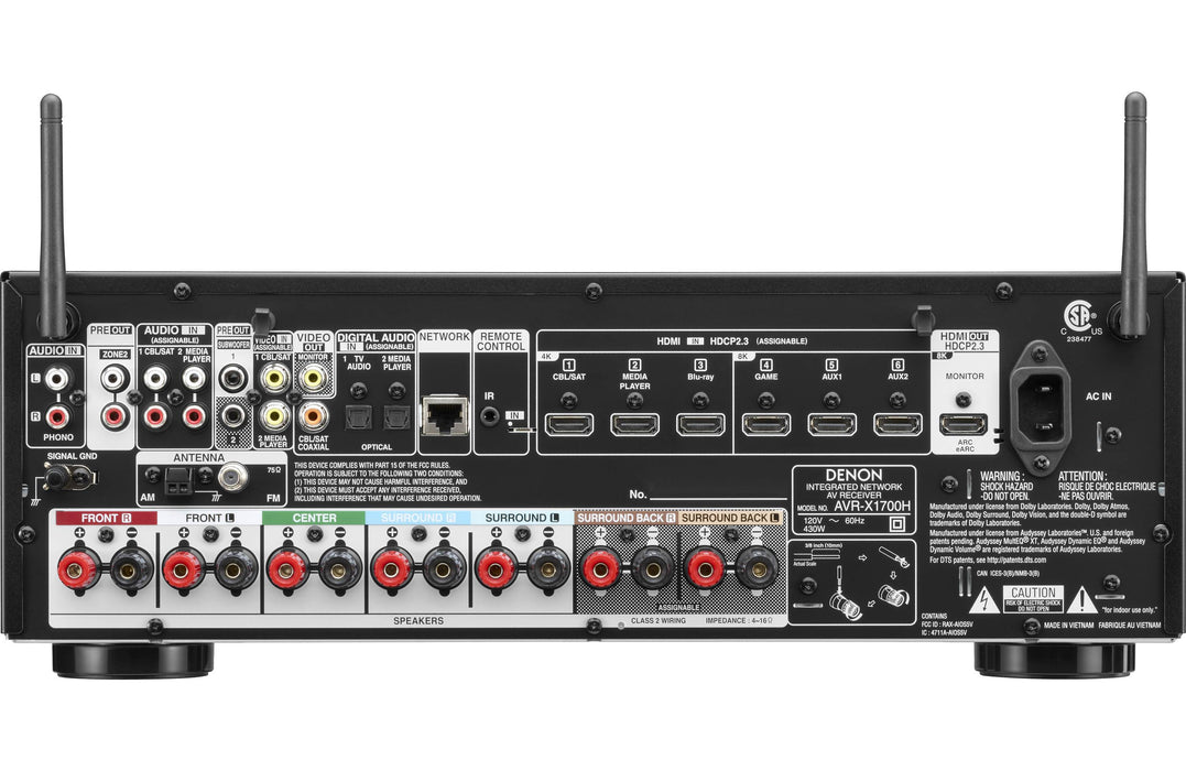 Denon AVR-X1700H 8K Home Theater AV Receiver with Dolby Atmos®